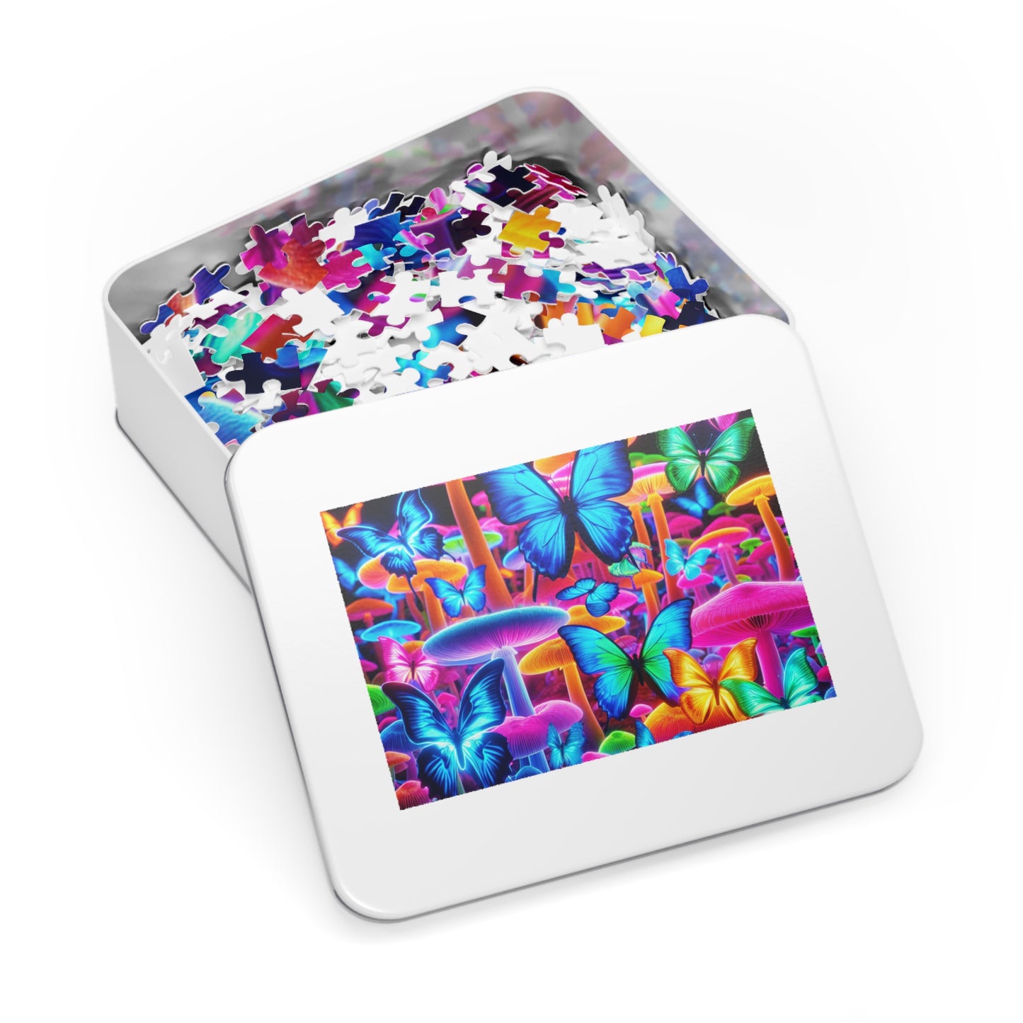 Neon Splendor. - Neon Butterflies and Mushrooms Puzzle 30, 110, 252, and 1000 Pieces