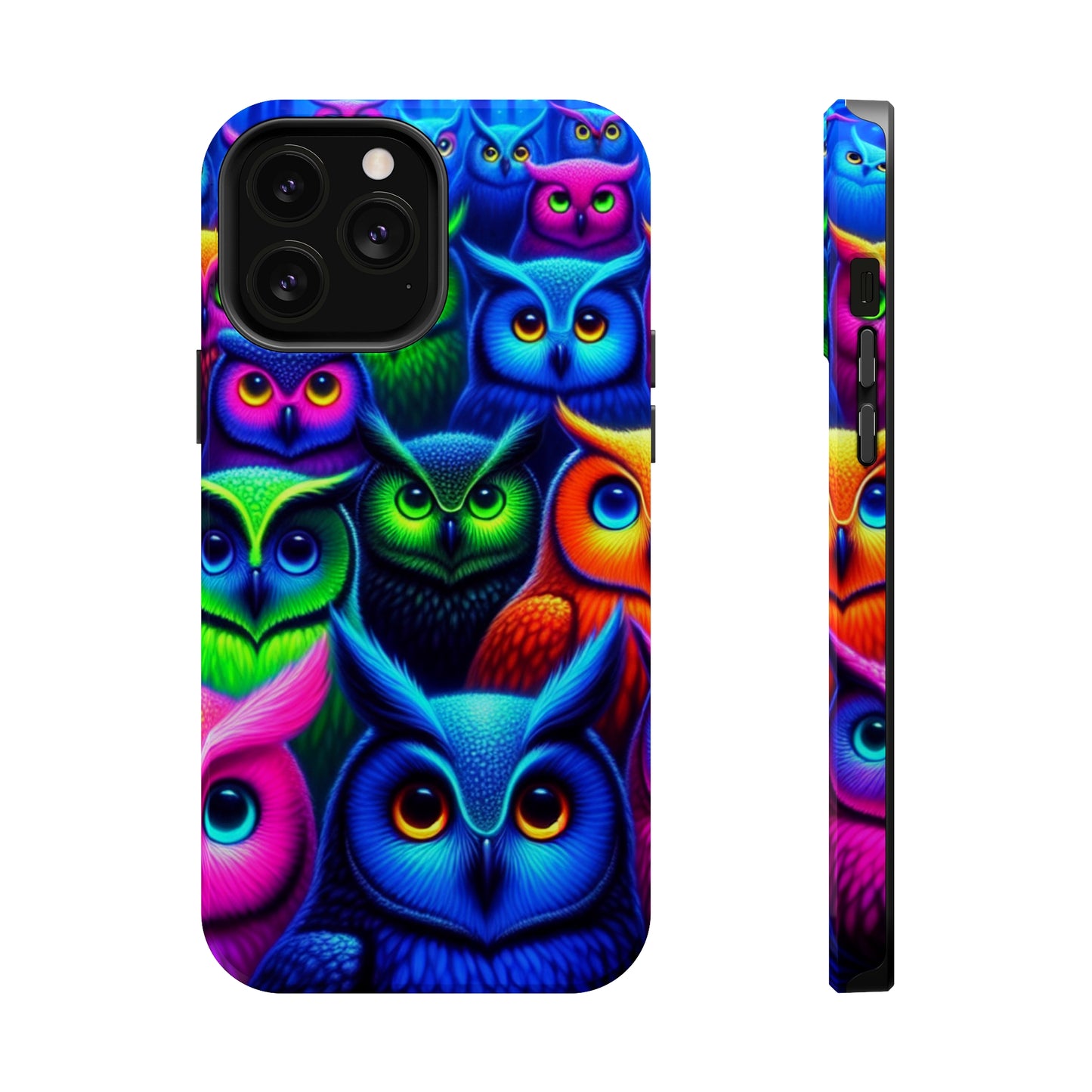 Neon Owlish Delight. Neon Owls Premium Art Magsafe Magnet Tough IPhone 13 14 15 Pro Plus Max and Mini in Matte and Glossy Phone cases