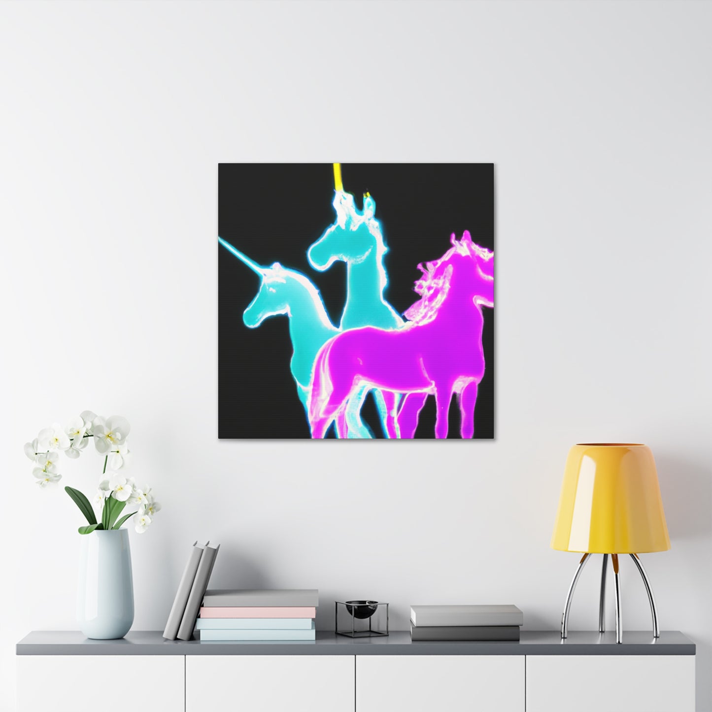 "Neonicorn Symphony" NEON Unicorns Art Canvas