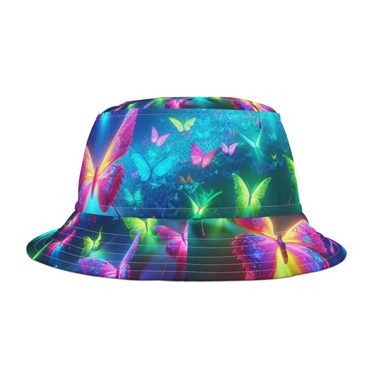Vivid Electrum Butterflies. Neon Butterflies Bucket Hat
