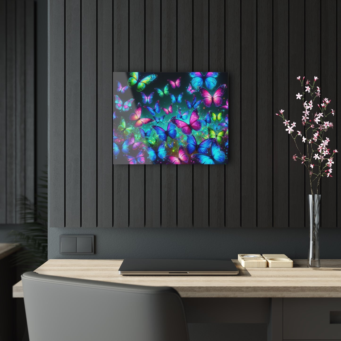 "Glowing Prismatic Butterflies" NEON Butterflies Art 1/4" Glossy Acrylic Art