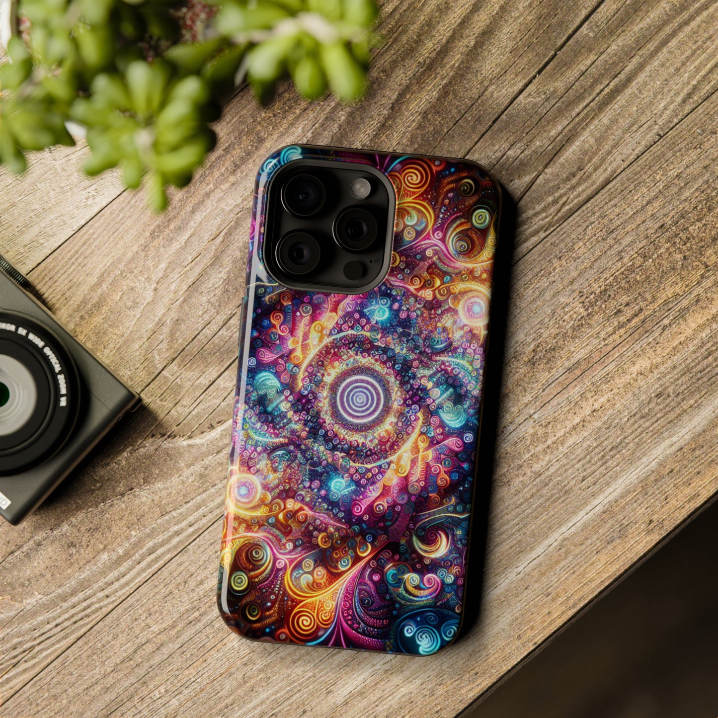 Cosmic Chromatic Mirage. Neon Trippy Infinity Patterns Premium Art Magsafe Magnet Tough IPhone 13 14 15 Pro Plus Max and Mini in Matte and Glossy Phone cases