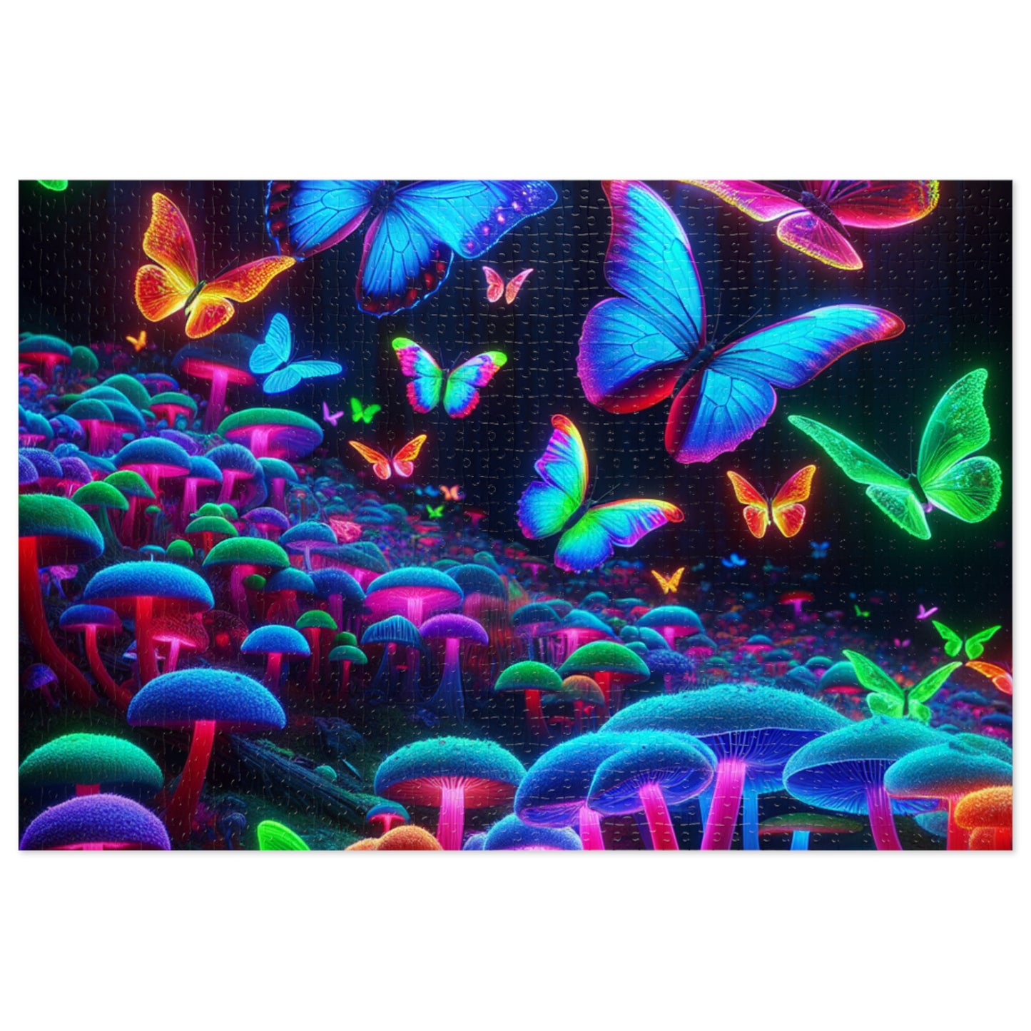 Neon Flutterflies. - Neon Butterflies and Mushrooms Puzzle 30, 110, 252, and 1000 Pieces