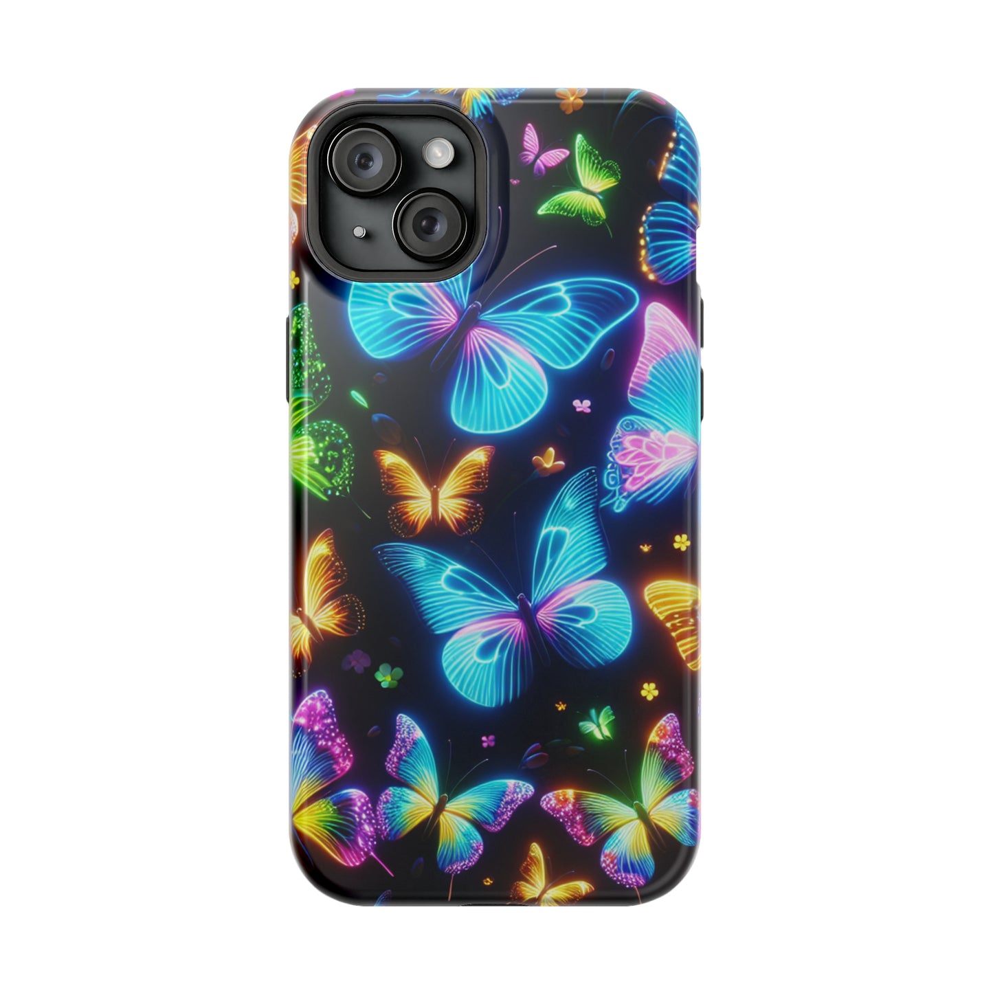 Luminous Butterfly Radiance Neon Butterflies Premium Art Magsafe Magnet Tough IPhone 13 14 15 Pro Plus Max and Mini in Matte and Glossy Phone cases