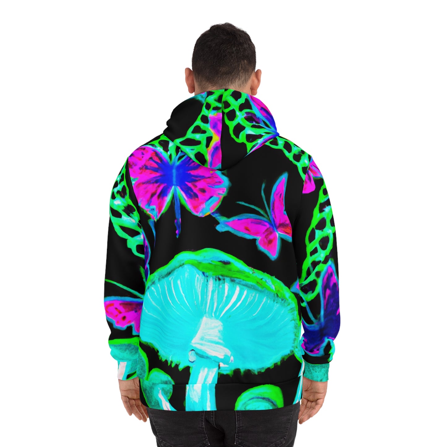 "Neon Twilight Enchantment" - Butterflies & Mushrooms AOP Hoodie