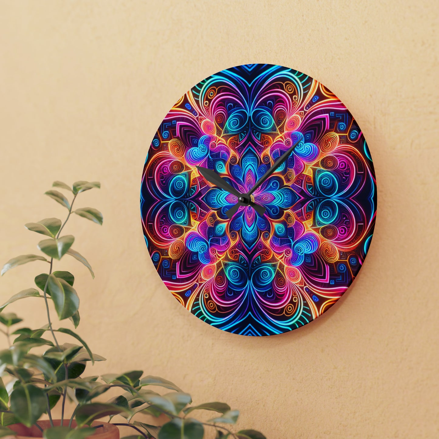 "Vibrant Neon Infinity" Infinity Patterns Art Acrylic Clock