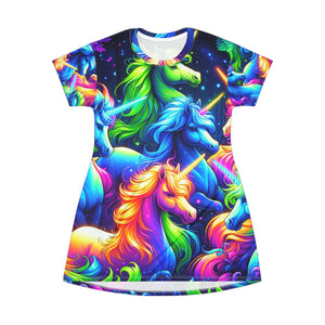 Neon Unicorn Groove. Neon Unicorns Womans T Shirt Dress