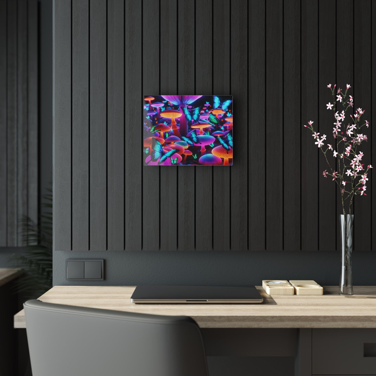 "Neon Fantasia" Butterflies & Mushrooms 1/4" Glossy Acrylic Art