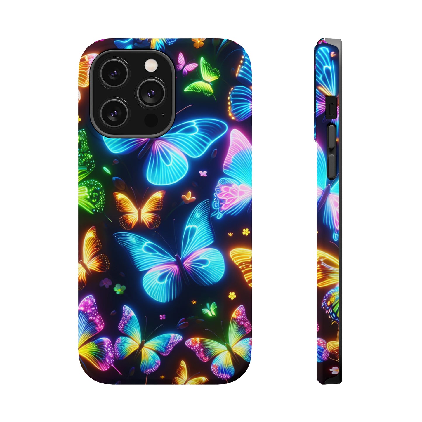 Luminous Butterfly Radiance Neon Butterflies Premium Art Magsafe Magnet Tough IPhone 13 14 15 Pro Plus Max and Mini in Matte and Glossy Phone cases