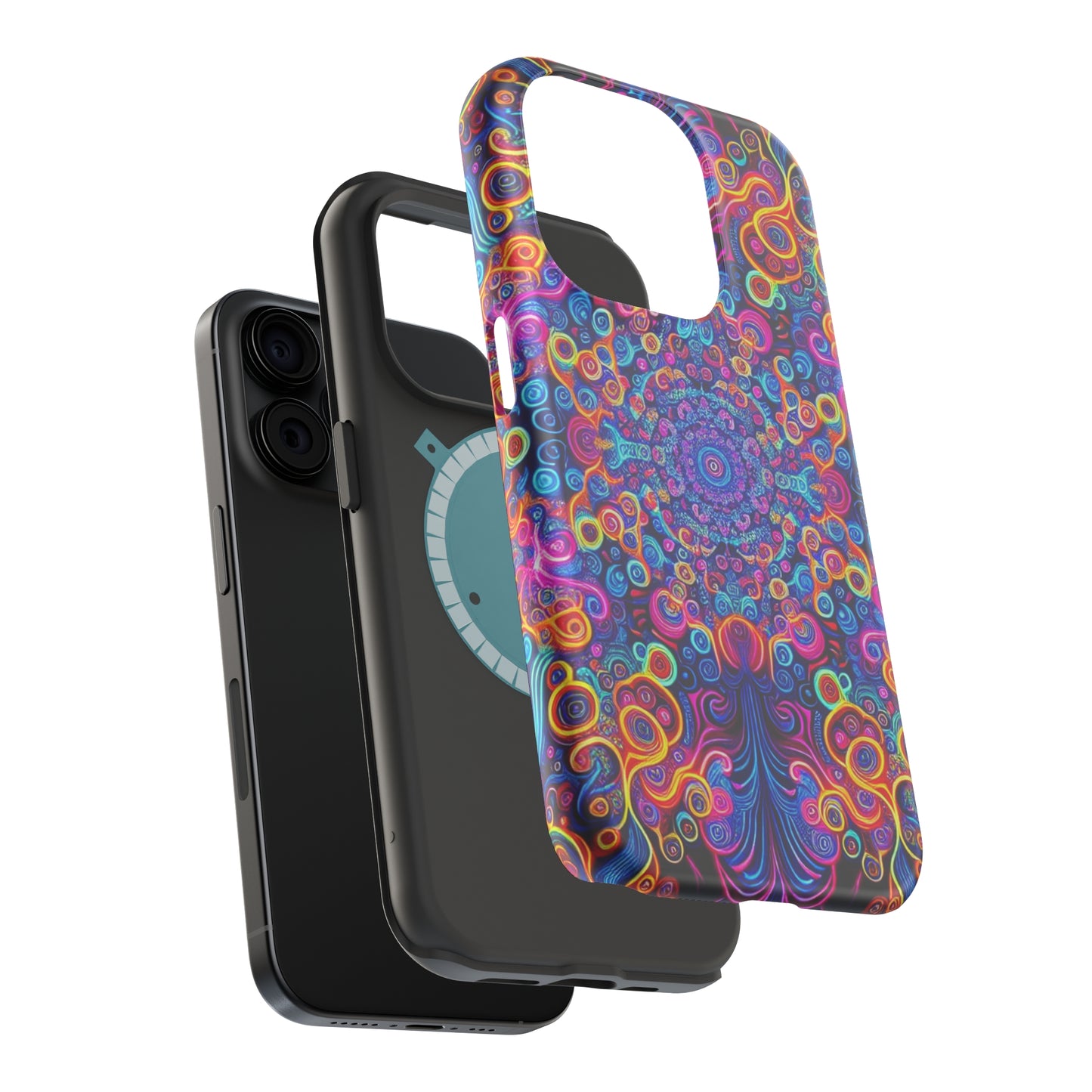 Vibrant Infinity Aurora. Neon Trippy Infinity Patterns Premium Art Magsafe Magnet Tough IPhone 13 14 15 Pro Plus Max and Mini in Matte and Glossy Phone cases
