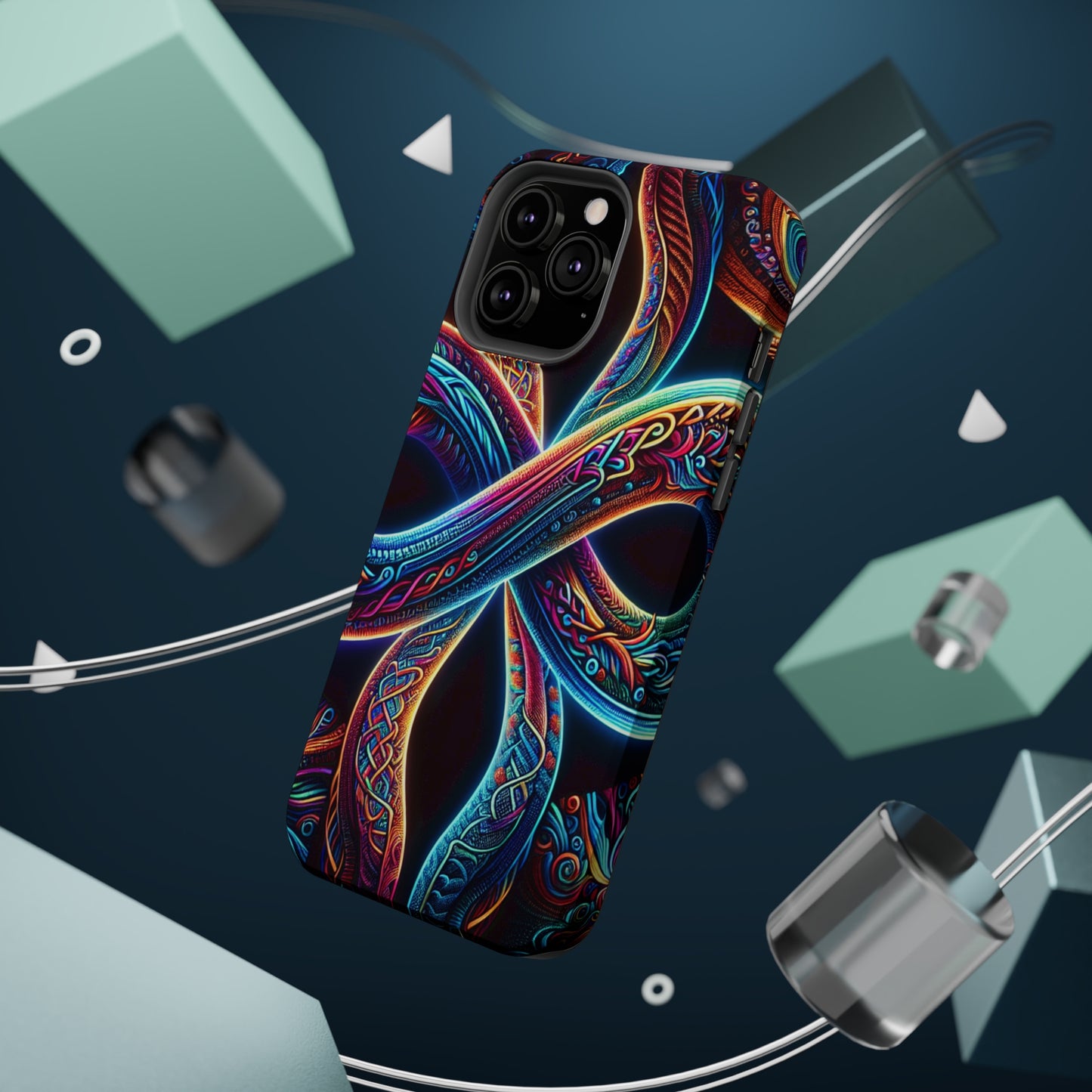 Vibrant Infinity Nocturne Neon Trippy Infinity Patterns Premium Art Magsafe Magnet Tough IPhone 13 14 15 Pro Plus Max and Mini in Matte and Glossy Phone cases