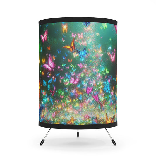 'Vivid Spectrum of Neon Butterflies' - NEON Butterflies Art Tripod Lamp