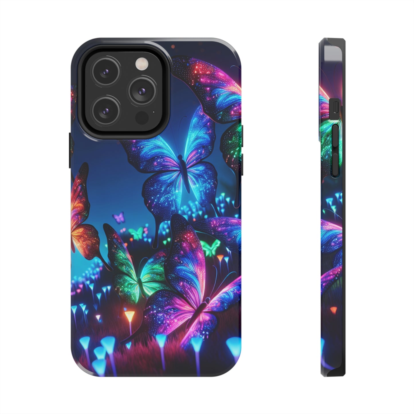 "Electric Morpho Rain" NEON Butterflies Tough Phone Case Iphone  7 8 9 10 11 12 13 14 SE X XR XS Pro Max Mini Plus