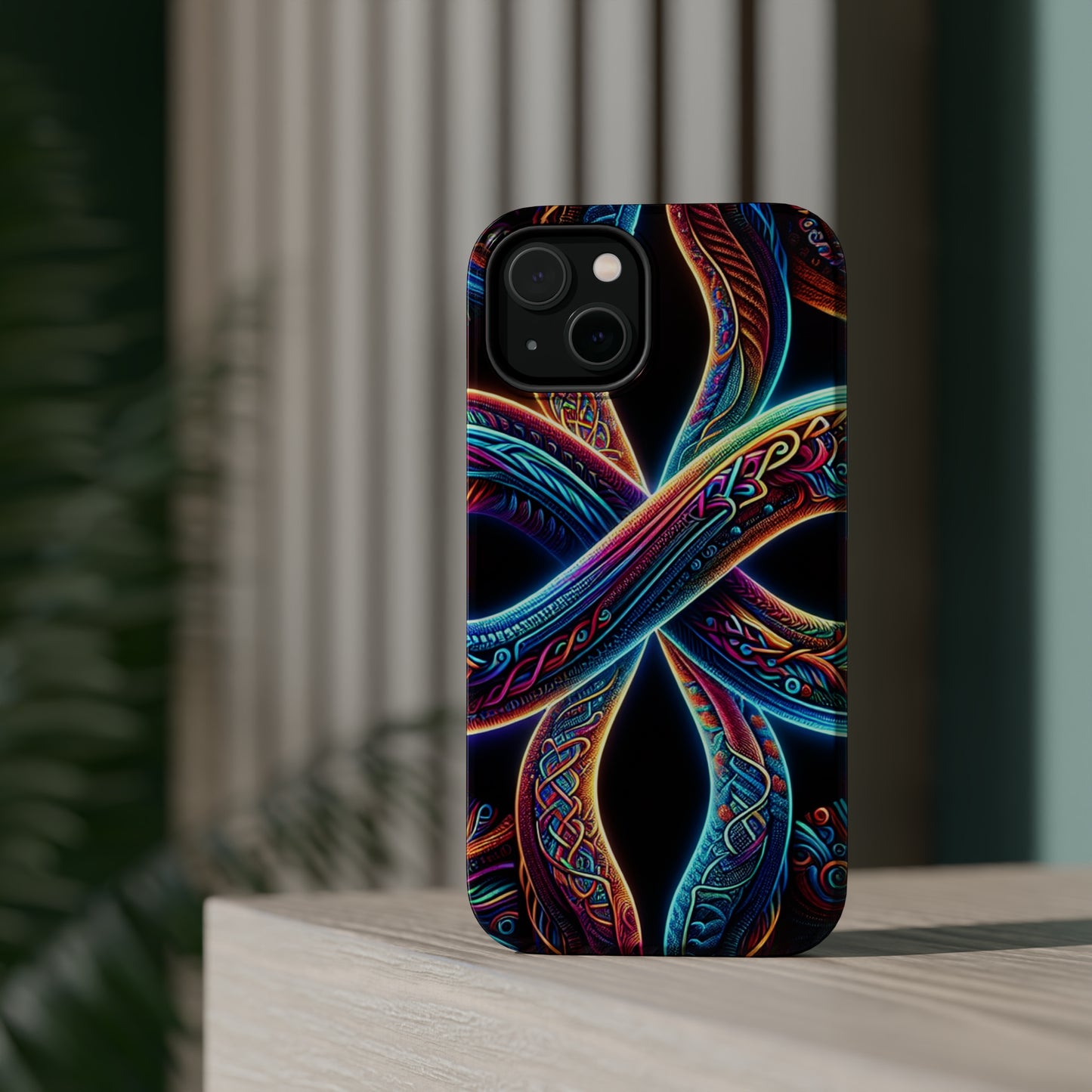 Vibrant Infinity Nocturne Neon Trippy Infinity Patterns Premium Art Magsafe Magnet Tough IPhone 13 14 15 Pro Plus Max and Mini in Matte and Glossy Phone cases