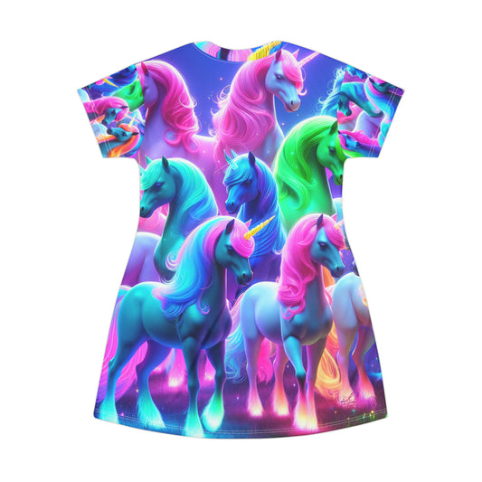 Neon Galaxy Unicorns Neon Unicorns Womans T Shirt Dress