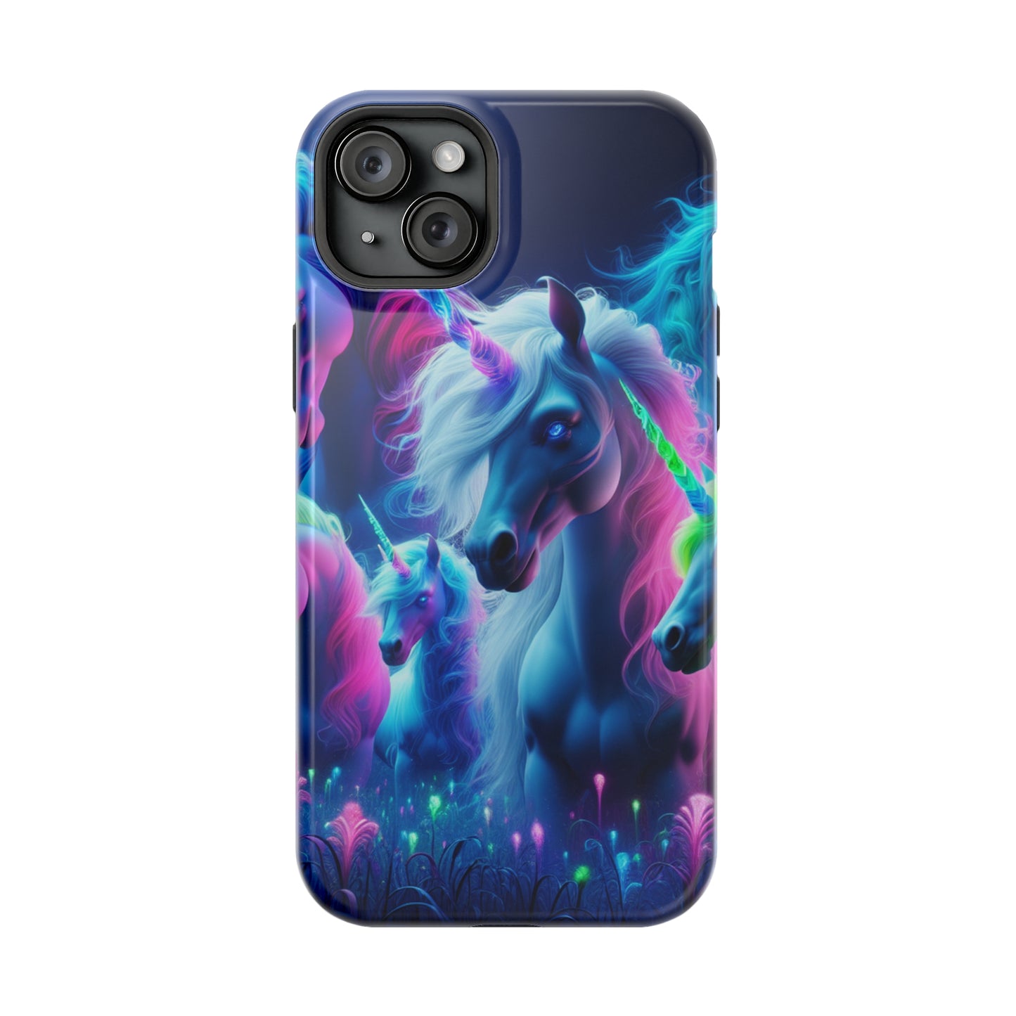 "Unicorn Flux-scape" Neon Unicorns Premium Art Magsafe Magnet Tough IPhone 13 14 15 Pro Plus Max and Mini in Matte and Glossy Phone cases