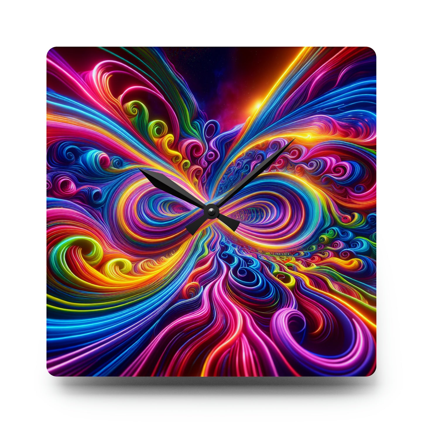"Neon Infinity Mayhem" Infinity Patterns Art Acrylic Clock