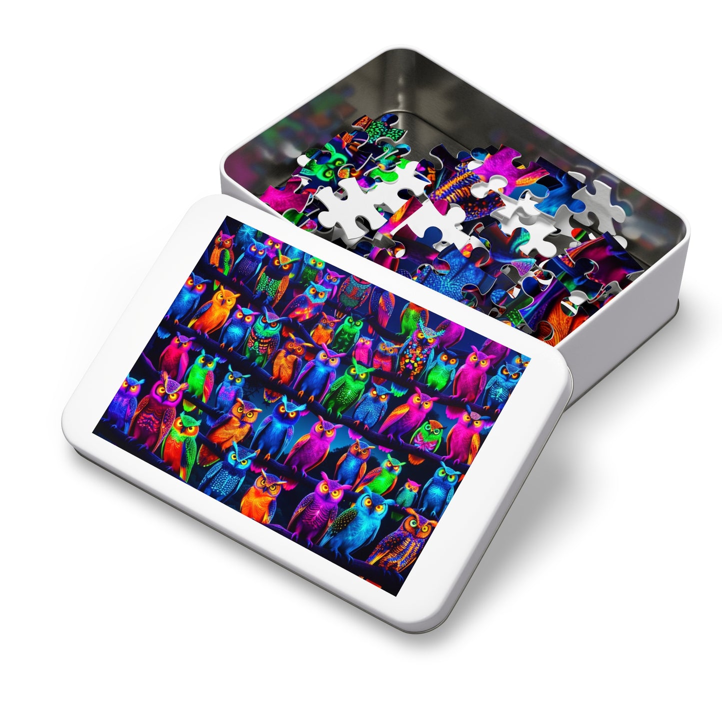 "Neon Owl Party" - Neon Owls Puzzle 30, 110, 252, and 1000 Pieces