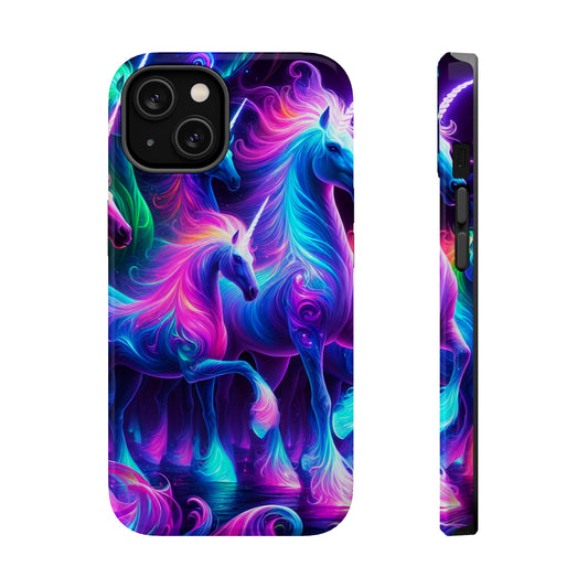 Neon Uniflourish Neon Unicorns Premium Art Magsafe Magnet Tough IPhone 13 14 15 Pro Plus Max and Mini in Matte and Glossy Phone cases