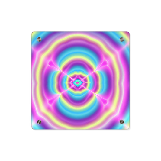 Vivid Vortex of Neon Mysticism. Trippy Infinity Patterns Acrylic Art Panel
