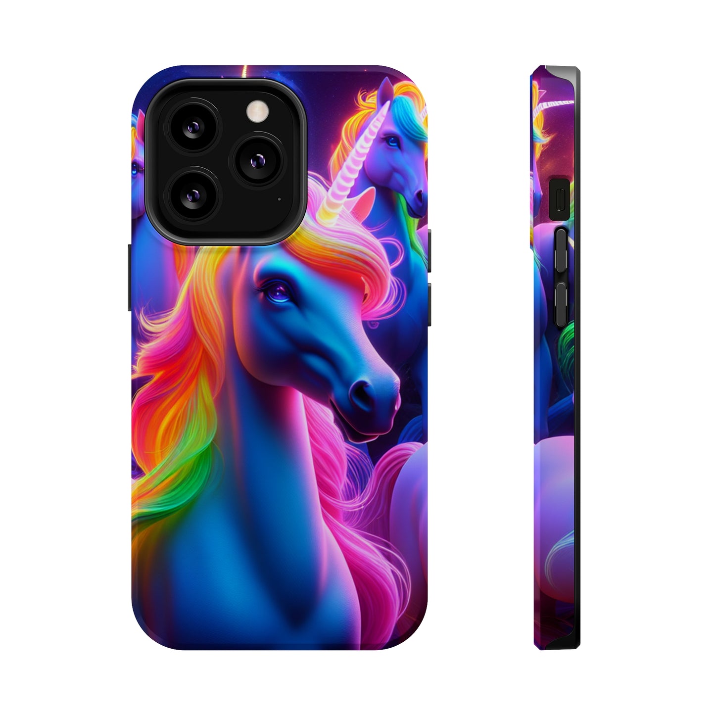 Neon Nighthorn Pride Neon Unicorns Premium Art Magsafe Magnet Tough IPhone 13 14 15 Pro Plus Max and Mini in Matte and Glossy Phone cases