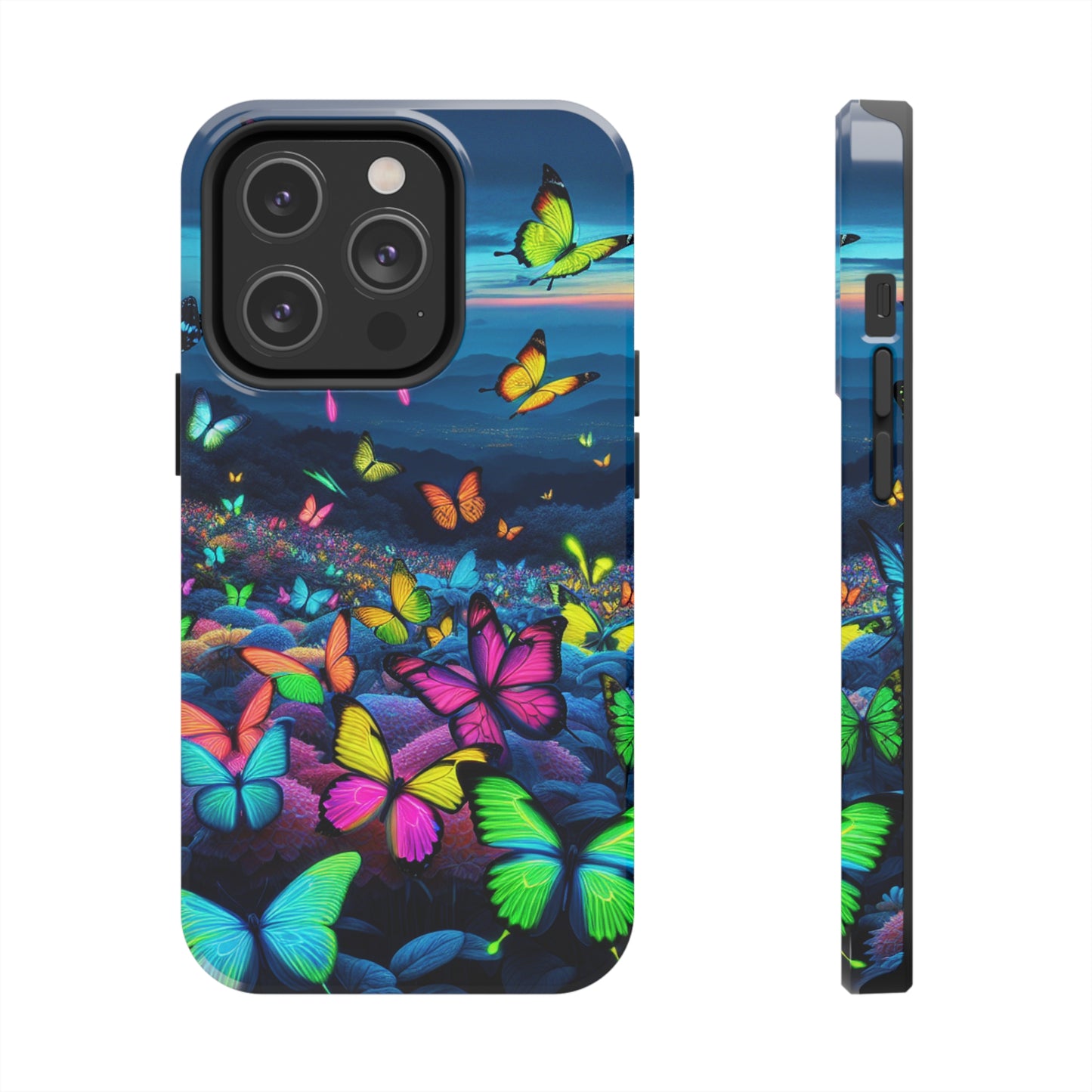"Neon Flight Spectacle" NEON Butterflies Tough Phone Case Iphone 6 7 8 9 10 11 12 13 14 SE X XR XS Pro Max Mini Plus