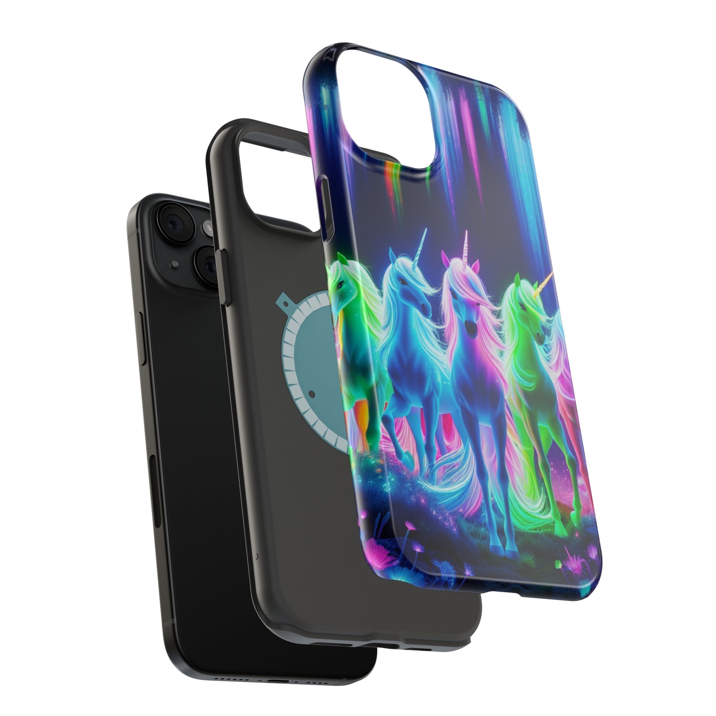 Neon Unicorn Pods. Neon Unicorns Premium Art Magsafe Magnet Tough IPhone 13 14 15 Pro Plus Max and Mini in Matte and Glossy Phone cases