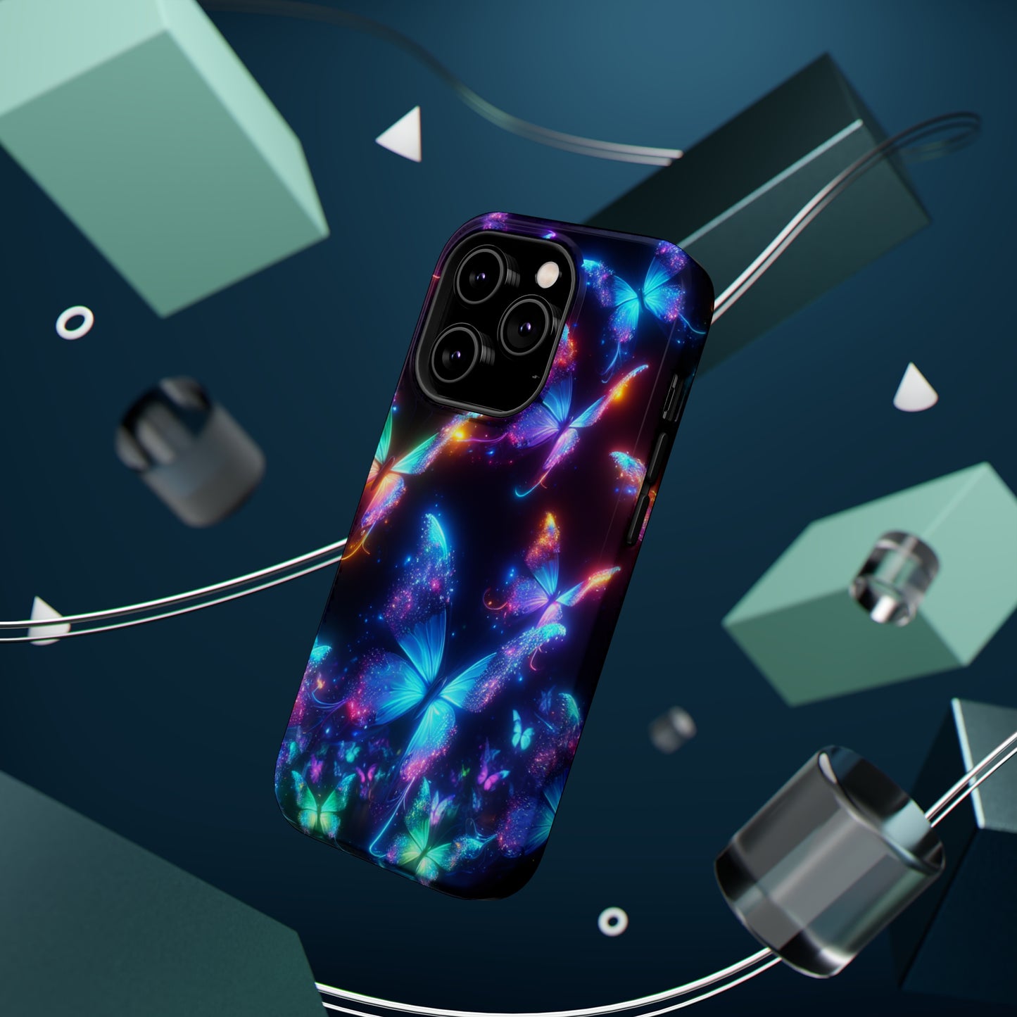 "Electrically Vivid Reverie" Neon Butterflies Premium Art Magsafe Magnet Tough IPhone 13 14 15 Pro Plus Max and Mini in Matte and Glossy Phone cases