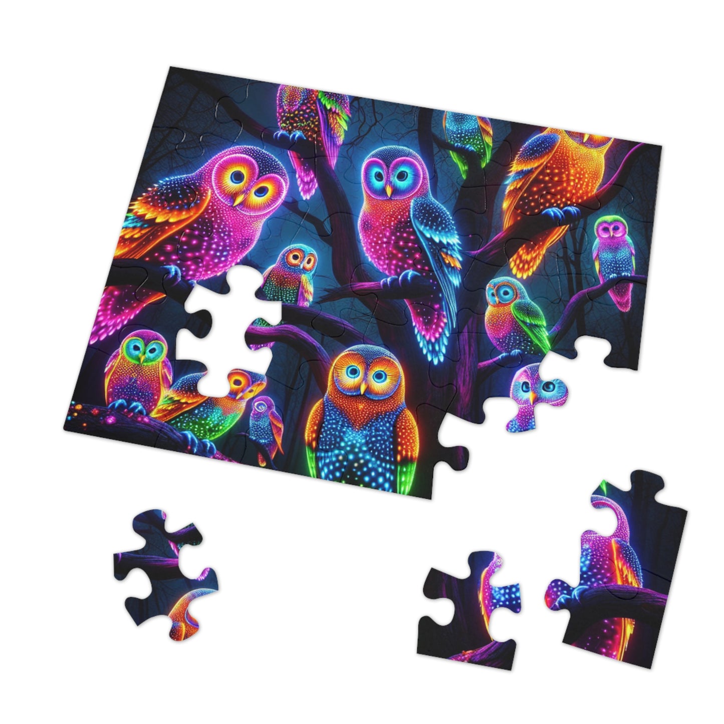 Neon Owlflock. - Neon Owls Puzzle