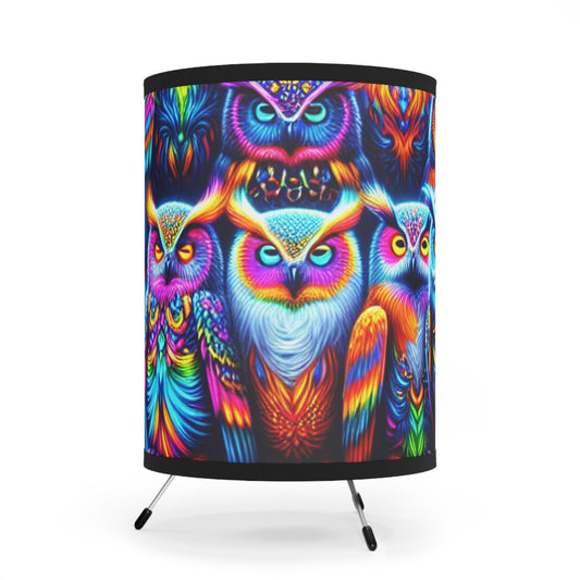 "Neon Gloaming" - NEON Owls Art Tripod Lamp