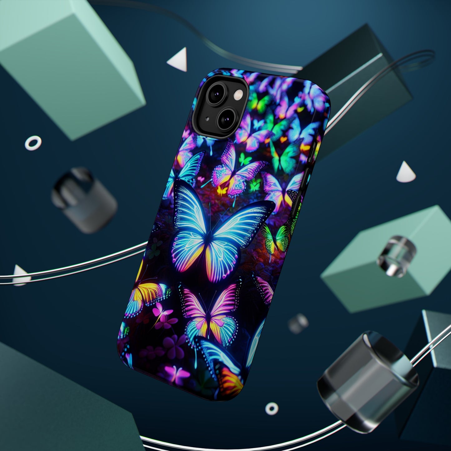 "Neon Butterflies in the Night Sky" Neon Butterflies Premium Art Magsafe Magnet Tough IPhone 13 14 15 Pro Plus Max and Mini in Matte and Glossy Phone cases