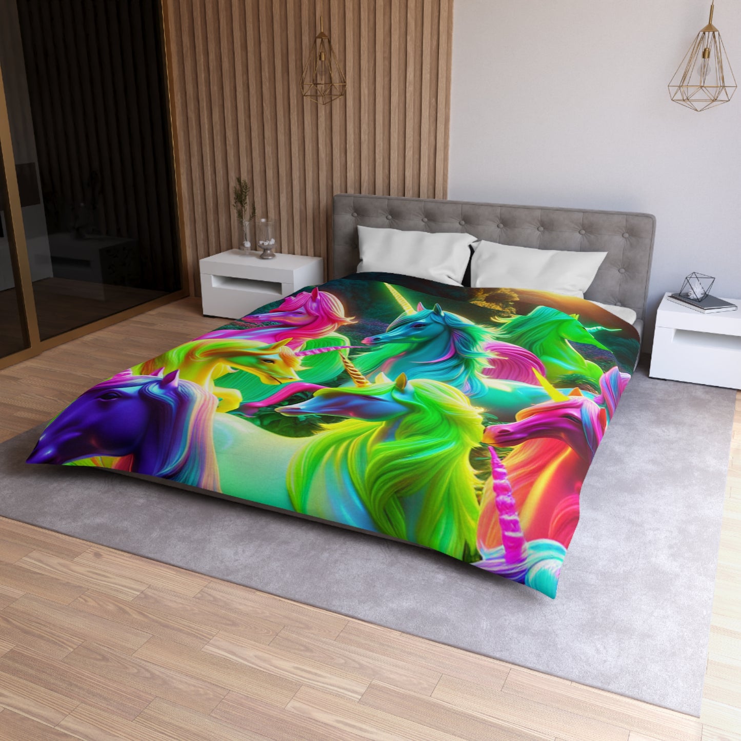 Alessandro di Vanetti - NEON Unicorns Microfiber Duvet Cover
