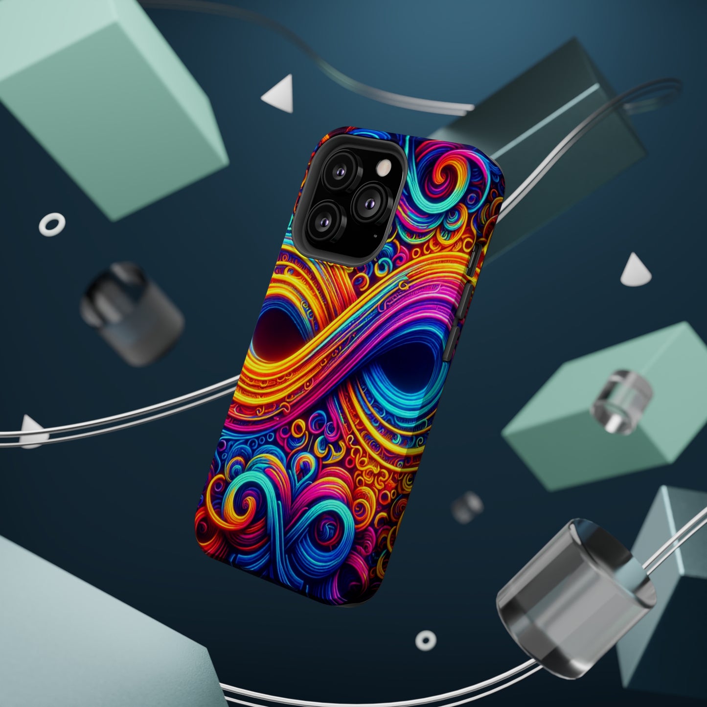 ElectroFractal Fluorescence. Neon Trippy Infinity Patterns Premium Art Magsafe Magnet Tough IPhone 13 14 15 Pro Plus Max and Mini in Matte and Glossy Phone cases