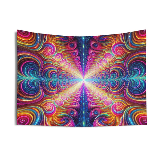 Endless Neon Rainbow Vortex. Infinity Patterns Art Tapestry