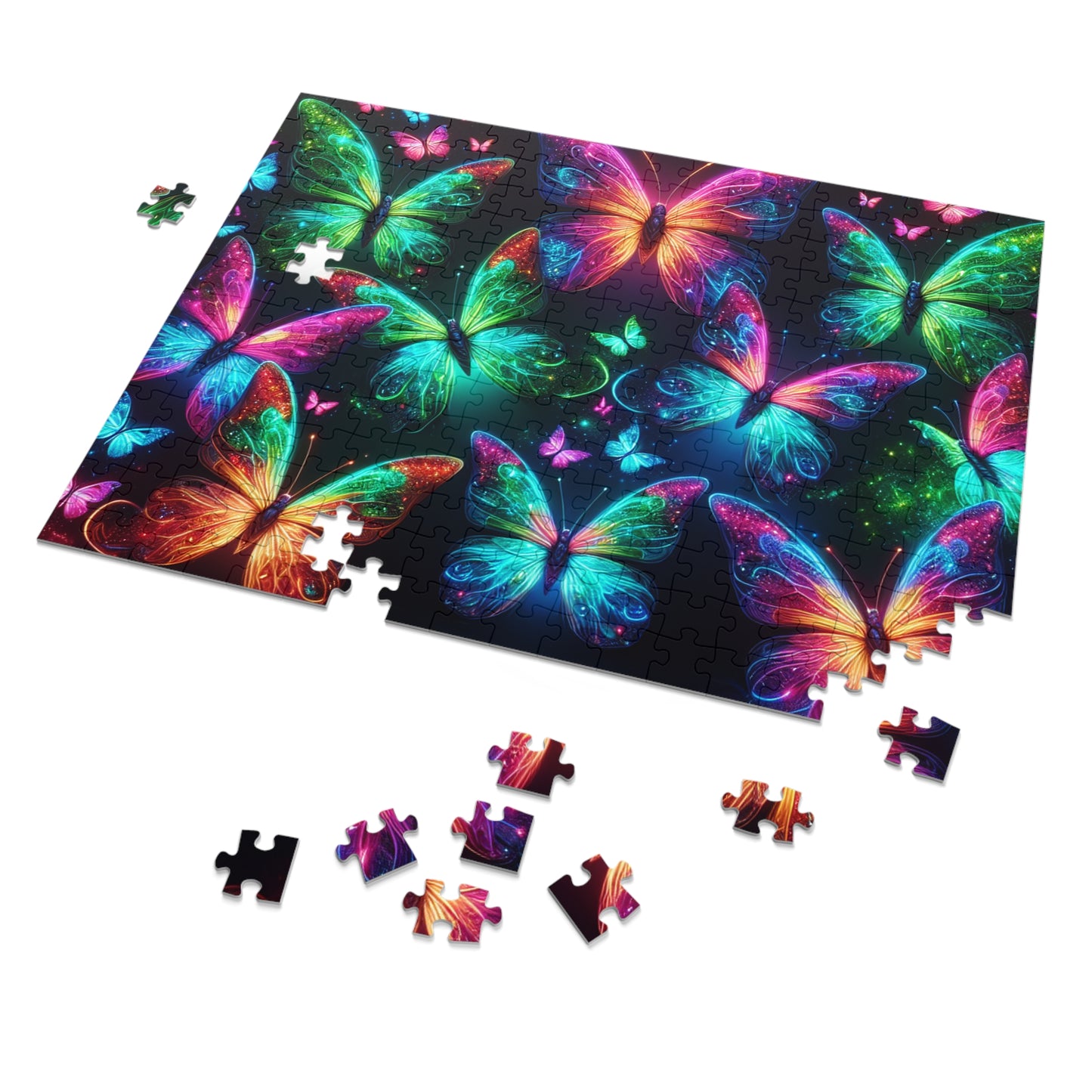 Neon Flutter. - Neon Butterflies Puzzle30, 110, 252, and 1000 Pieces