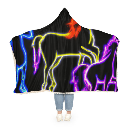 "Neon Mystic: The Gathering of Unicorns" - NEON Unicorns Art Hooded Snuggle Blanket