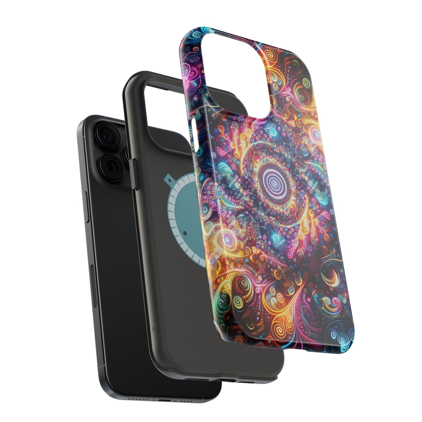 Cosmic Chromatic Mirage. Neon Trippy Infinity Patterns Premium Art Magsafe Magnet Tough IPhone 13 14 15 Pro Plus Max and Mini in Matte and Glossy Phone cases
