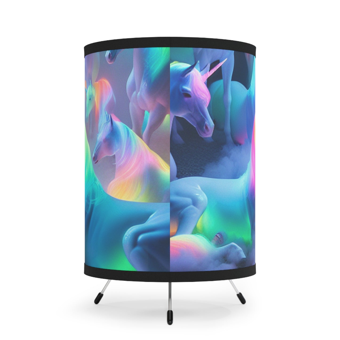 "Neon Splendor of the Unicorns" - NEON Unicorns Art Tripod Lamp