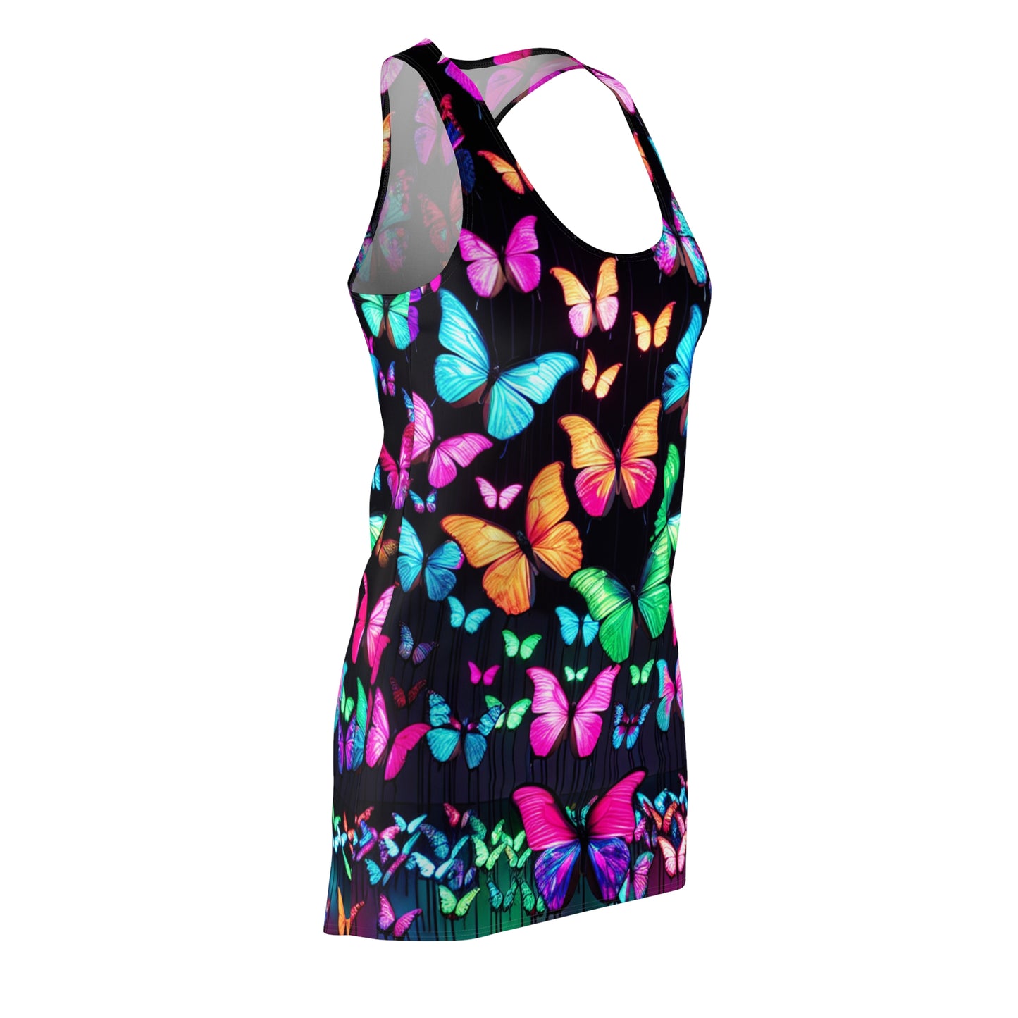 "Cosmic Butterfly Spectacle" Neon Butterflies  Racerback Dress