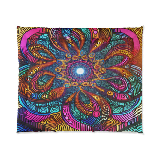 Vibrant Neon Aquascape Infinity Trippy Infinity Patterns Comforter Blanket