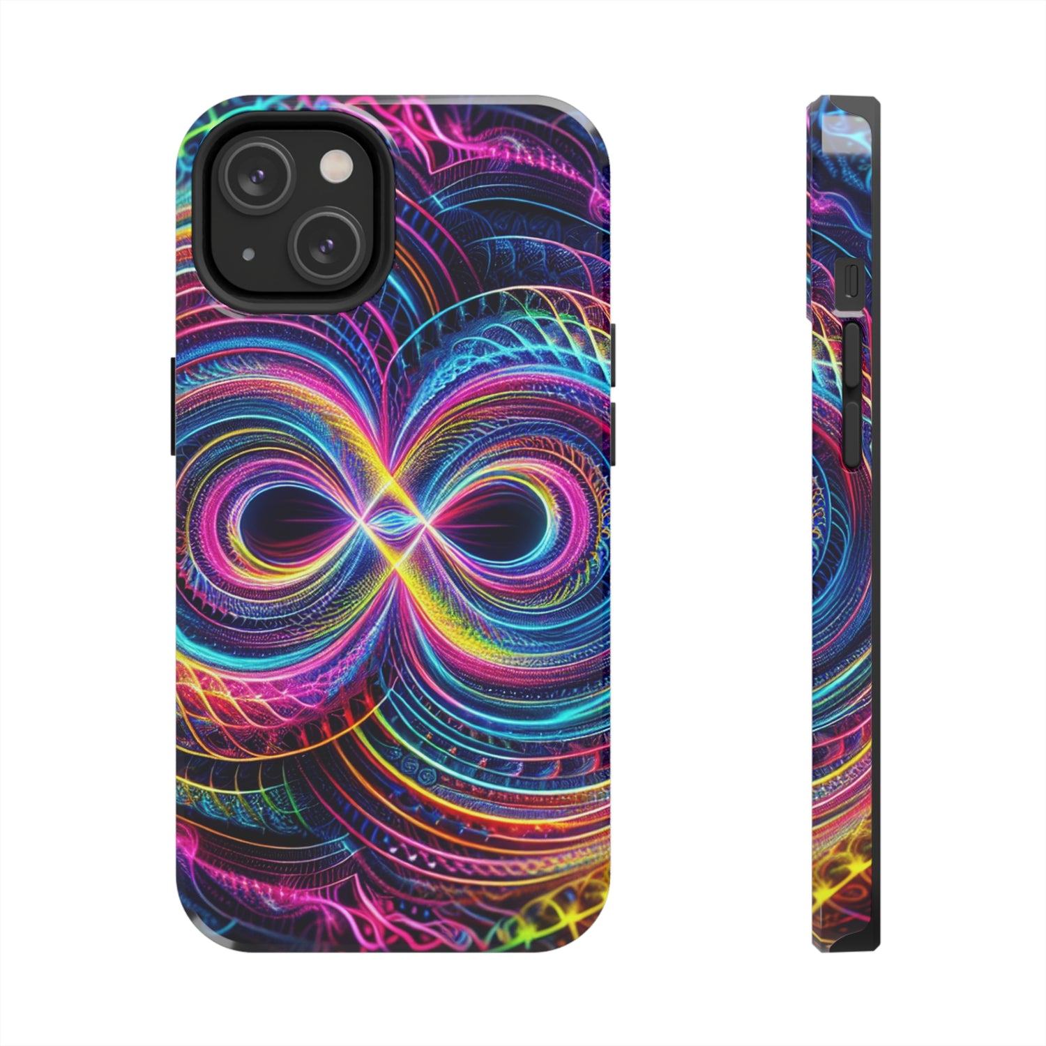 Psychedelic Dreams in Neon Void. Trippy Infinity Patterns Tough Phone Case Iphone 7 8 9 10 11 12 13 14 Pro Max Mini Plus XR XS SE