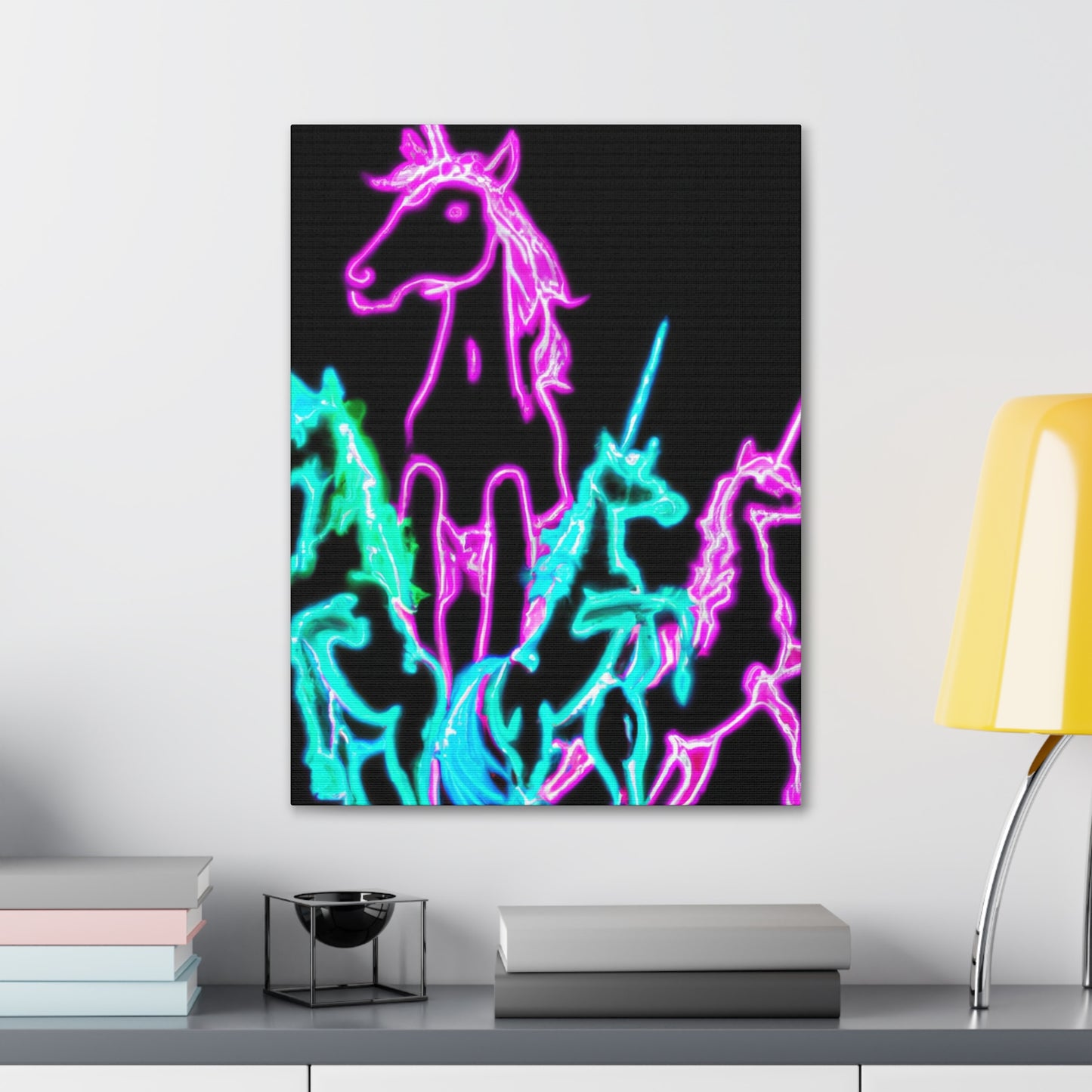 "Neon Paradise: A Unicorn Escapade" NEON Unicorns Art Canvas