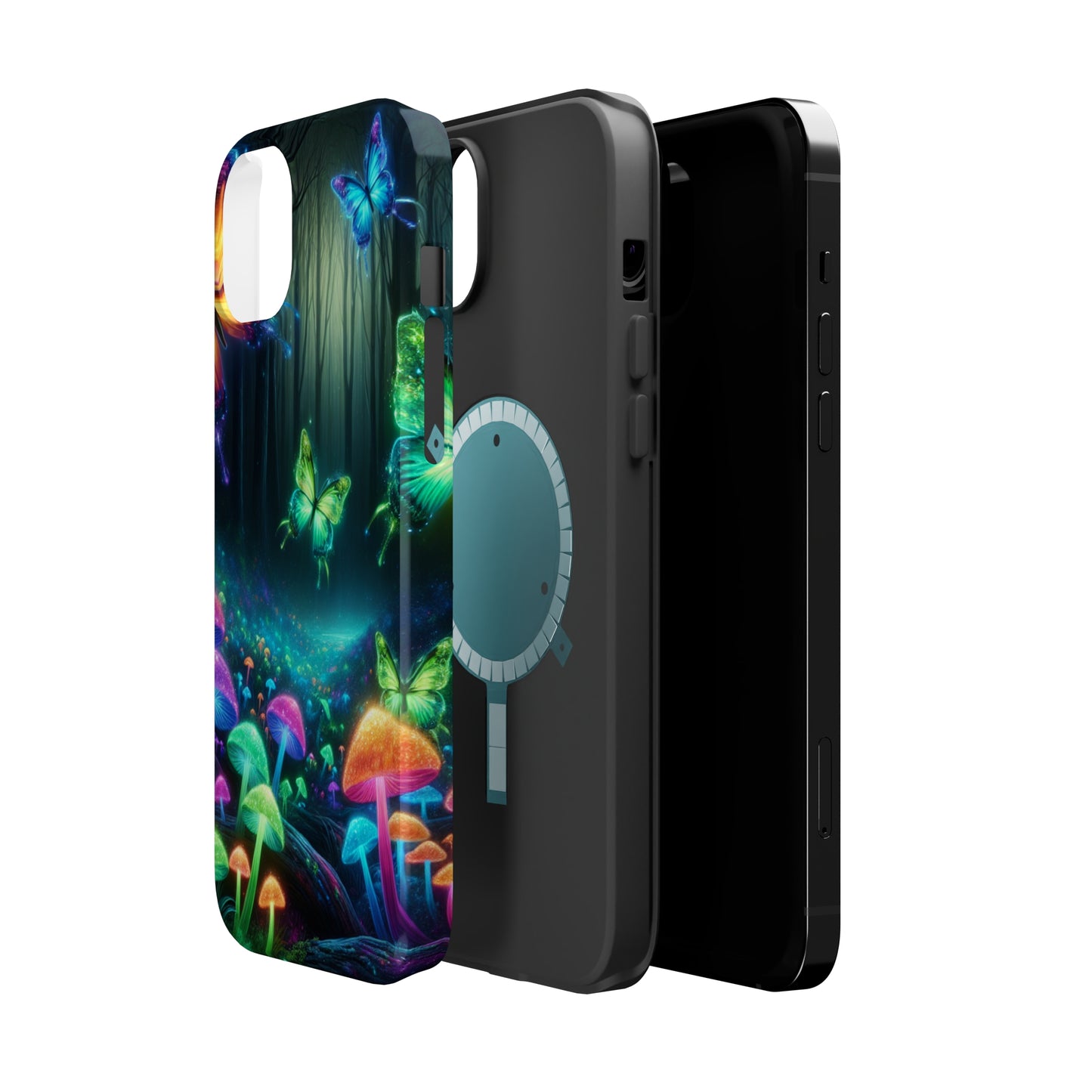 Neon Nocturne. Neon Butterflies and Mushrooms Premium Art Magsafe Magnet Tough IPhone 13 14 15 Pro Plus Max and Mini in Matte and Glossy Phone cases