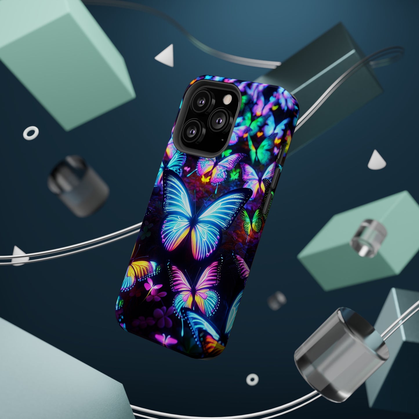 "Neon Butterflies in the Night Sky" Neon Butterflies Premium Art Magsafe Magnet Tough IPhone 13 14 15 Pro Plus Max and Mini in Matte and Glossy Phone cases