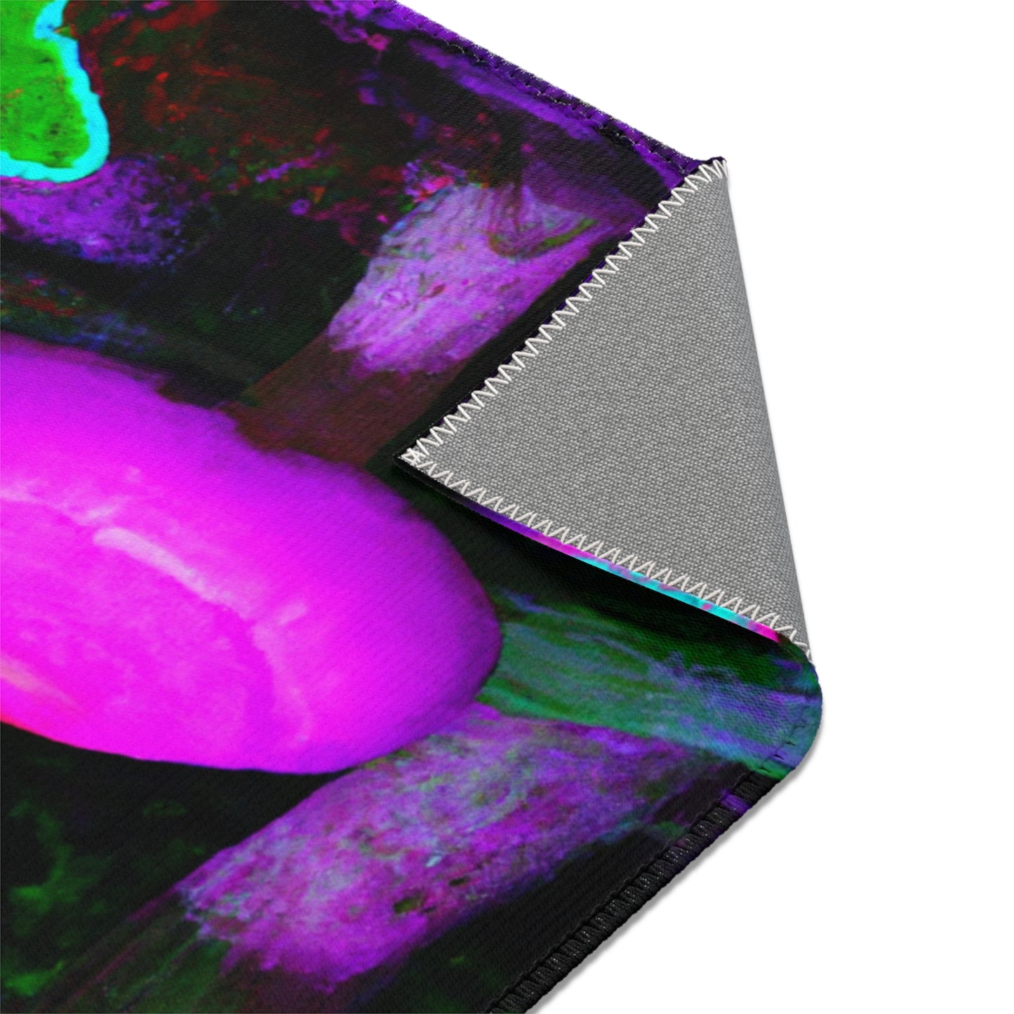 Vibrant Neon Fantasia. Butterflies & Mushrooms Area Rug