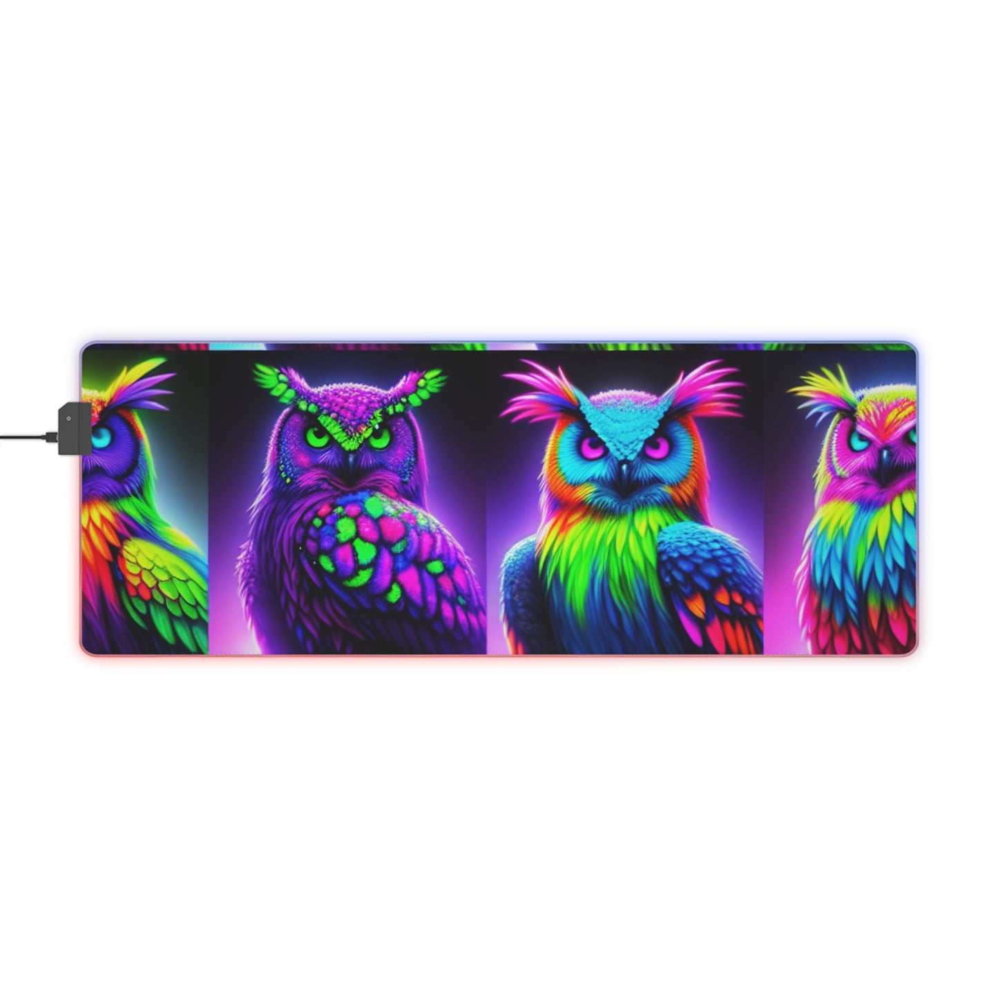 Neon Nocturnal Symphony. NEON Owls Art LED Mousepad