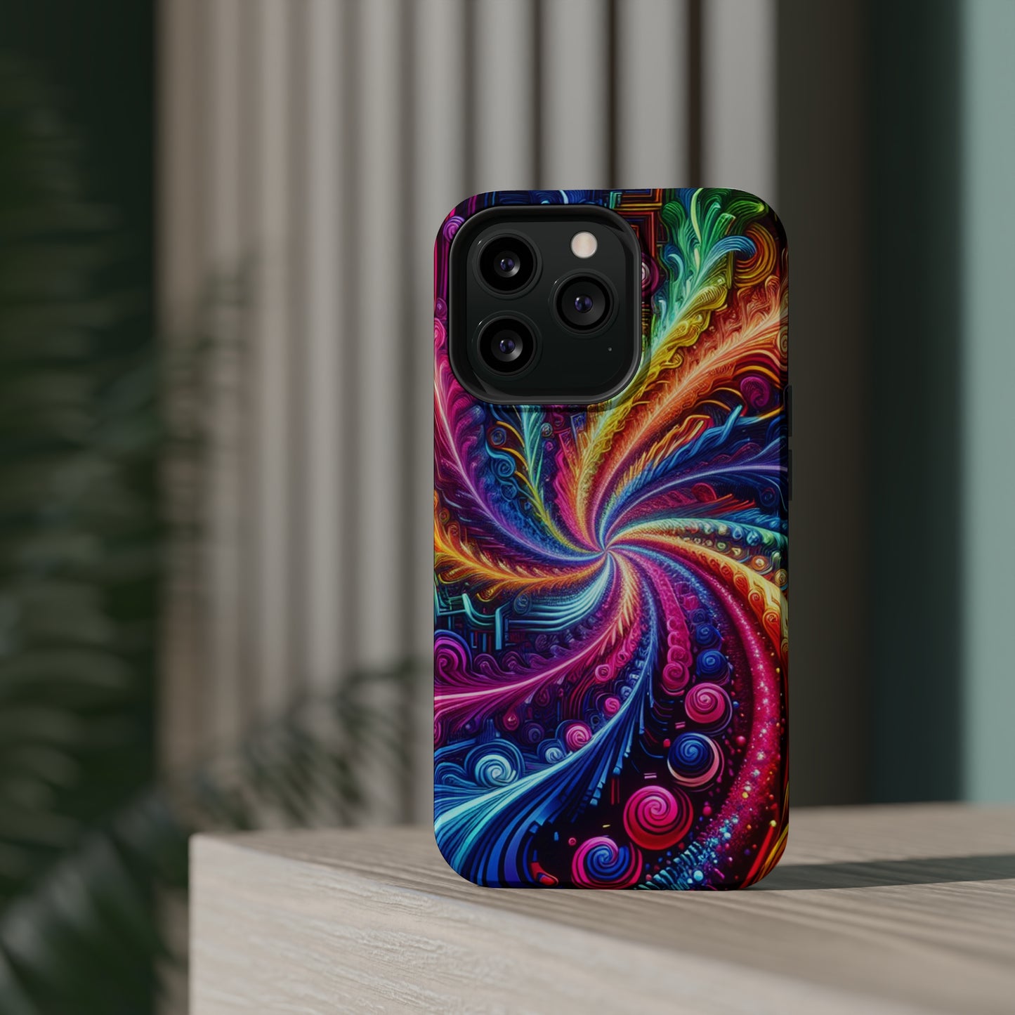 Infinite Neon Ravelry. Neon Trippy Infinity Patterns Premium Art Magsafe Magnet Tough IPhone 13 14 15 Pro Plus Max and Mini in Matte and Glossy Phone cases