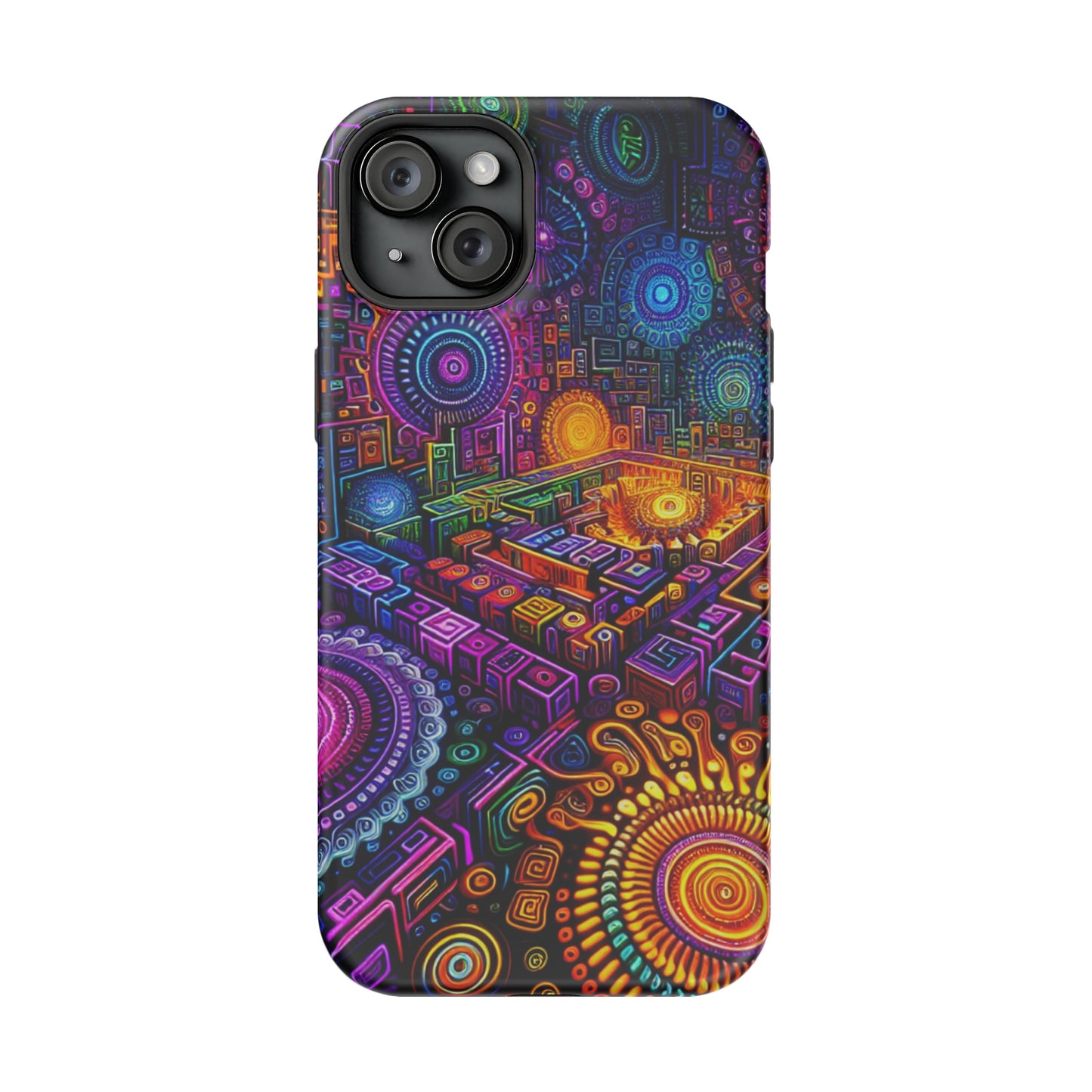 Vivid Voyage of Infinity Neon Splendor. Neon Trippy Infinity Patterns Premium Art Magsafe Magnet Tough IPhone 13 14 15 Pro Plus Max and Mini in Matte and Glossy Phone cases