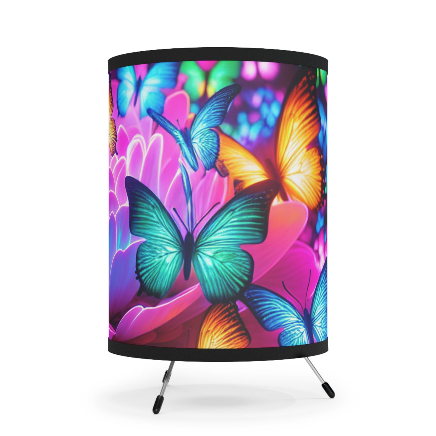 "Glowing Flutterbies" - NEON Butterflies Art Tripod Lamp