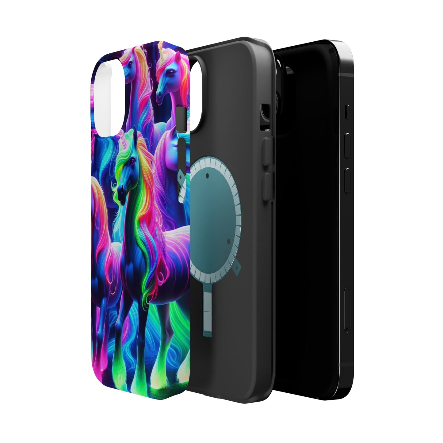 Neon Magic Skies - Unicorn Gang. Neon Unicorns Premium Art Magsafe Magnet Tough IPhone 13 14 15 Pro Plus Max and Mini in Matte and Glossy Phone cases